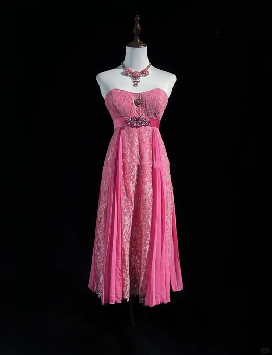 Rosa Vintage Elegant Exquisite Strass Spitze Kurzes Heimkehrkleid Tüll Ballkleid Abendkleid Ballkleid Geburtstagspartykleid gh3859