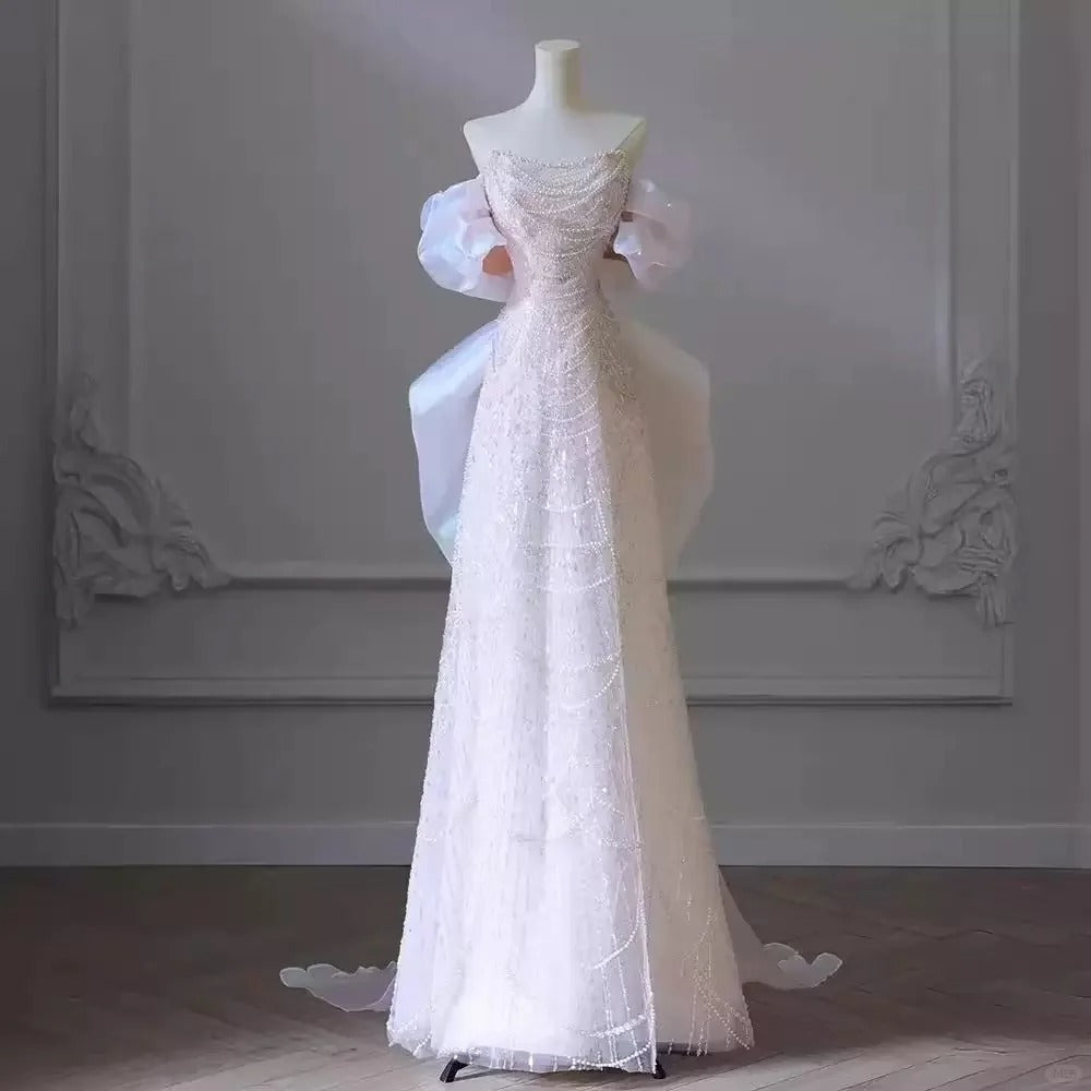 Girlhomeshops - Robe de bal longue en tulle rose magnifique, ornée de perles scintillantes et de perles, et robe de soirée formelle au sol gh5315