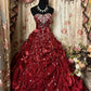 girlhomeshops-Burgundy Satin Beaded Strapless Sleeveless Floor-Length Train Ball Gown gh6315