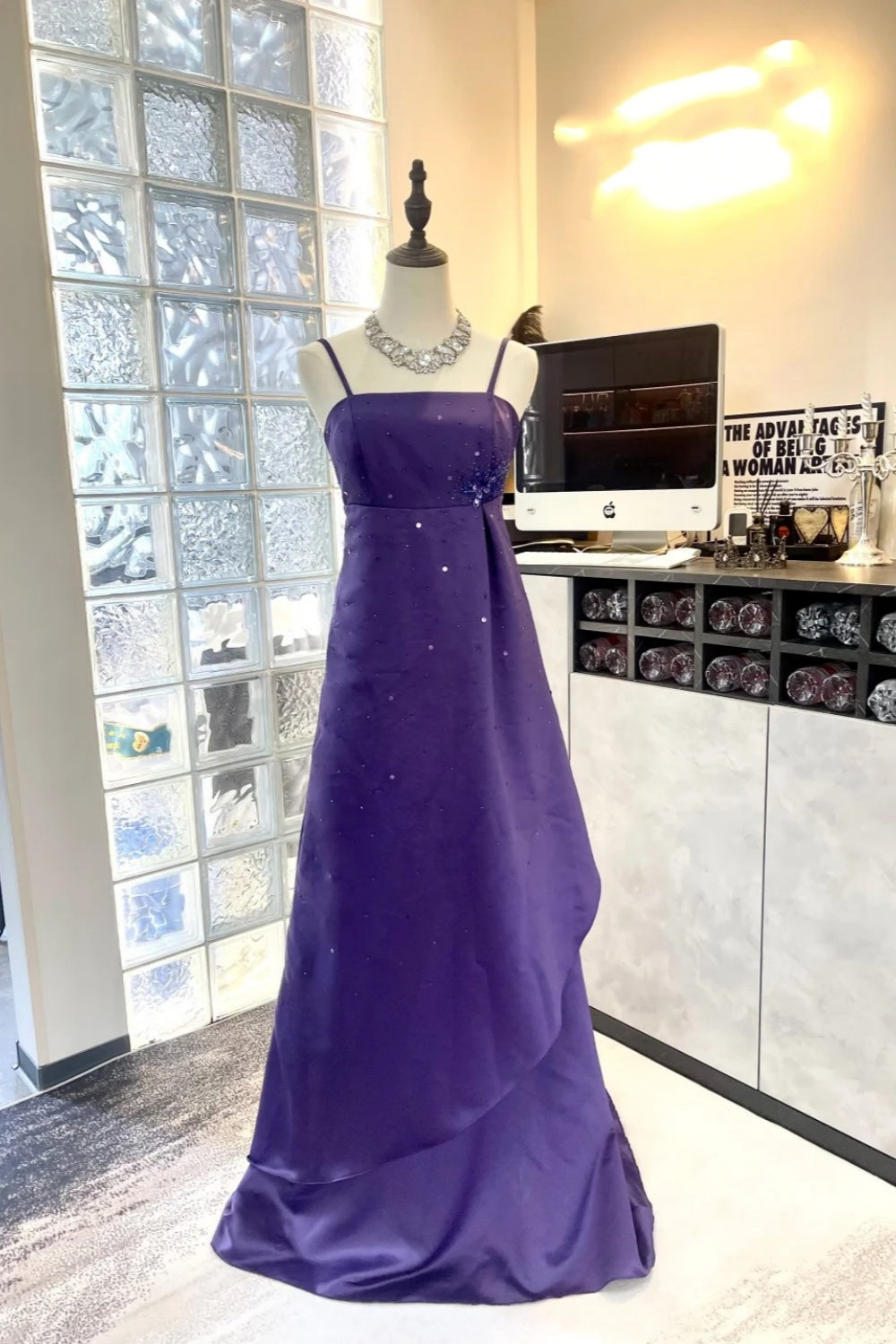 Girlhomeshops-Purple exquisite beaded long satin prom dress gh5426