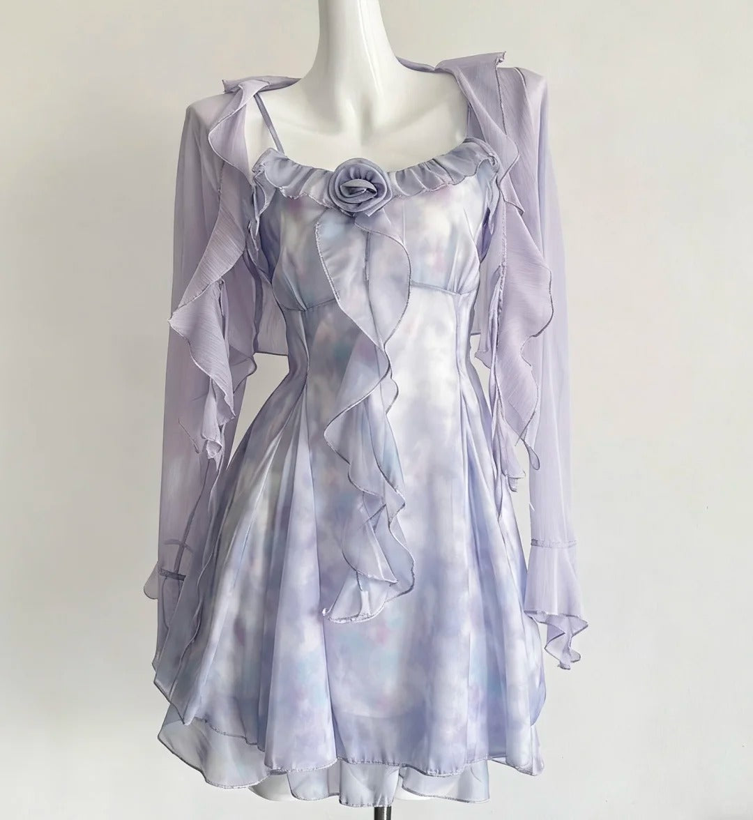 Girlhomeshops - Robe de soirée courte en mousseline violette à bretelles spaghetti gh5687