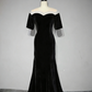Elegant Black Velvet Mother of the Bride Dress Beaded Illusion Neck Half Sleeve Mermaid Evening Gown gh7103
