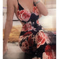 Sexy Retro-Abendkleid im Meerjungfrauenstil mit tiefem V-Ausschnitt und rotem Rosenprint – figurbetontes Kleid für Dinner und Dates gh6489