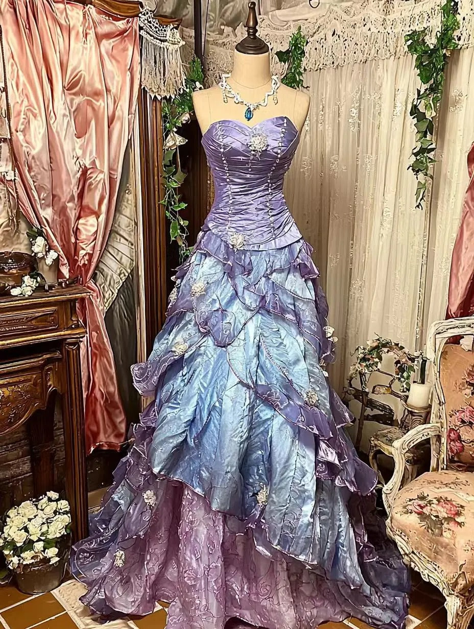 Robe de soirée longue en tulle violet, rose, bleu, dégradé, mode rétro, élégante, délicate, florale, perles, douce et élégante, longueur au sol, gh4156