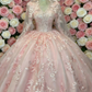 Blush Pink Royal Style Ball Gown - V-Neck Lace Embroidery Coming-of-Age Dress gh6967