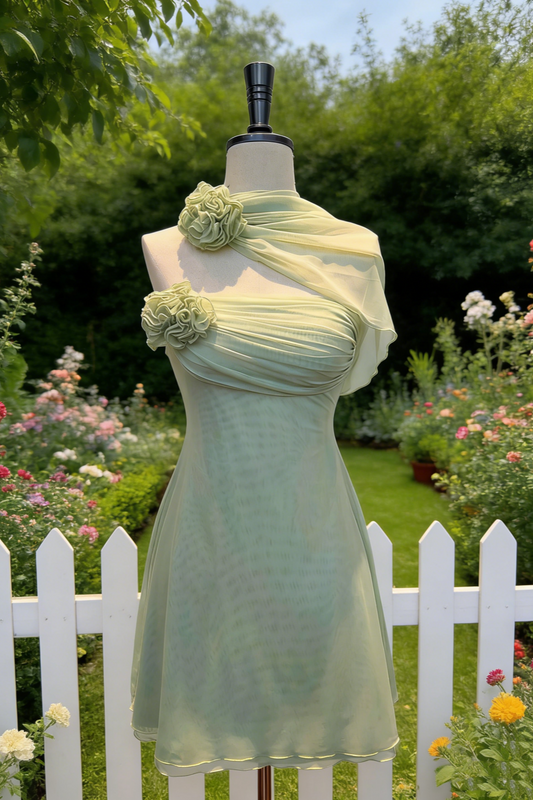 Mint Green 3D Flower A-Line Mini Dress - Spring Fresh Style Gown gh6965