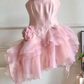 Robe de soirée courte en mousseline de soie rose à imprimé floral fantaisie pour femme, tenue de fête d'anniversaire, gh4727