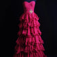 girlhomeshops-Fuchsia Chiffon Ärmelloses bodenlanges gestuftes Rüschen-Abendkleid gh6304