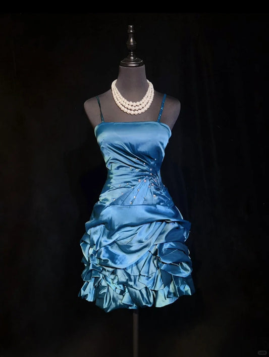Blaues kurzes Homecoming-Kleid mit Perlen, Ballkleid, Abendkleid gh4364