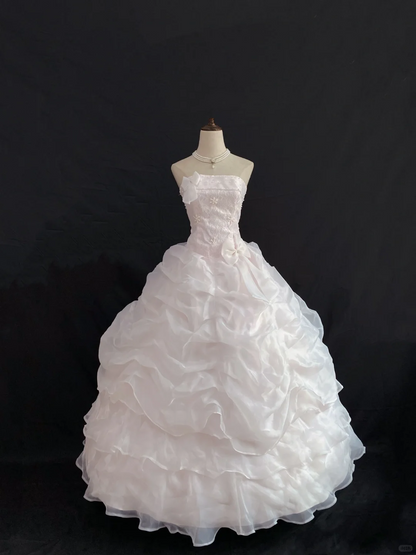 Blush Pink Strapless Long Romantic Gown, Cinched Waist, Voluminous Princess Skirt, Wedding Dress & Bridal Gown gh8217