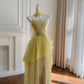 Yellow Silver FuturisticFlowing Long Chiffon Ball Gown Party Dress gh4404