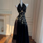 Schwarz/Weiß Vintage Langes Satin Ballkleid Geburtstagspartykleid Abendkleid gh4410
