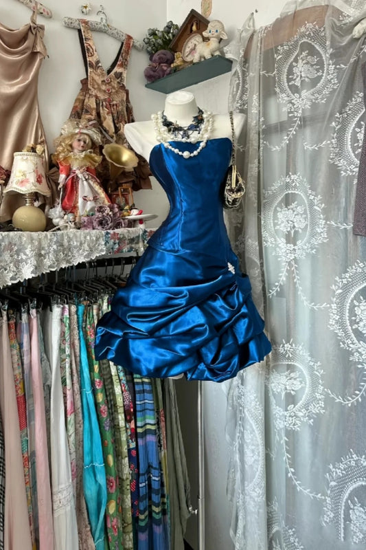 Robe courte rétro bleue pour la rentrée scolaire/robe d'anniversaire gh6820