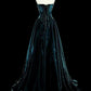 girlhomeshops-Teal Velvet pearled strapless Sleeveless Floor-Long Gothic Gown gh6318