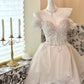 White Sparkly Beaded Short Tulle Cute Sweet Homecoming Dress Birthday Party Dress Wedding Dress gh4263