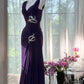 Robe de soirée longue en mousseline de soie violette avec strass, robe de soirée, robe de bal, gh4677
