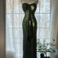 Green Elegant Fashion Exquisite Beaded Strapless Long Chiffon Ball Gown Evening Dress Birthday/Holiday Party Dress Prom Dress gh4066