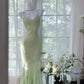 Robe de soirée longue à volants et paillettes, verte et brillante, gh4319