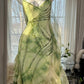 Grünes romantisches elegantes exquisites rückenfreies langes Chiffon-Rüschen-Heimkehrkleid mit Perlenbesatz, Ballkleid, Abendkleid, Geburtstags-, Urlaubs- und Partykleid gh4008