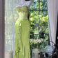 Robe longue en mousseline verte romantique féerique ornée de perles exquises, idéale pour un rendez-vous ou une soirée (gh6910)