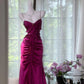 Girlhomeshops-Dark pink simple fashion elegant long satin Prom dress evening dress party dress gh5163