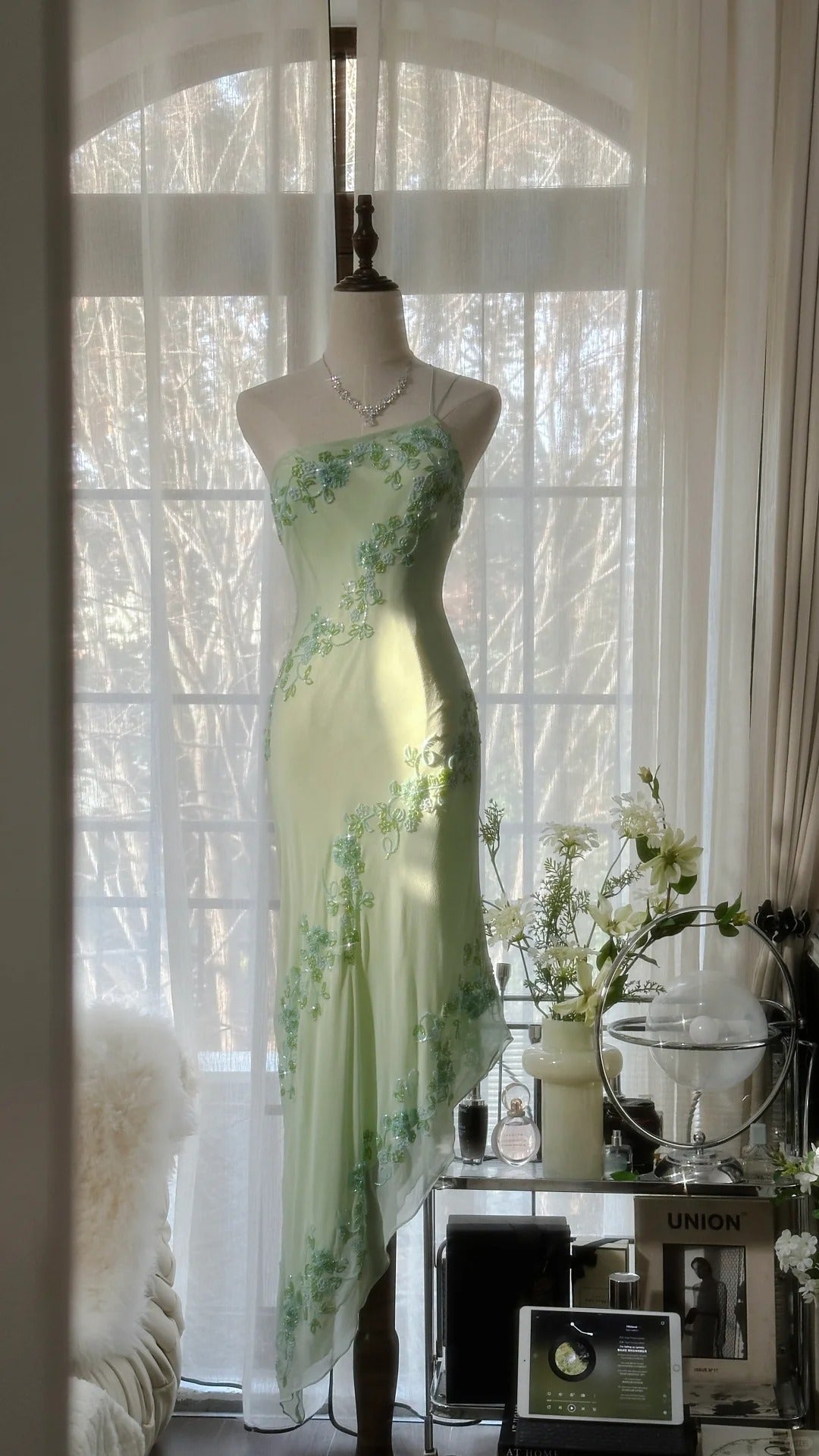 Grünes romantisches wunderschönes exquisites elegantes Perlen-One-Shoulder-Lang-Chiffon-Abendkleid Ballkleid Ballkleid Geburtstagsurlaub Partykleid gh4047