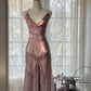 Pink  Romantic Fashion Elegant Exquisite Beaded Spaghetti Strap Long Tulle Chiffon Ruffle Ball Gown Evening Gown Party Dress gh4059