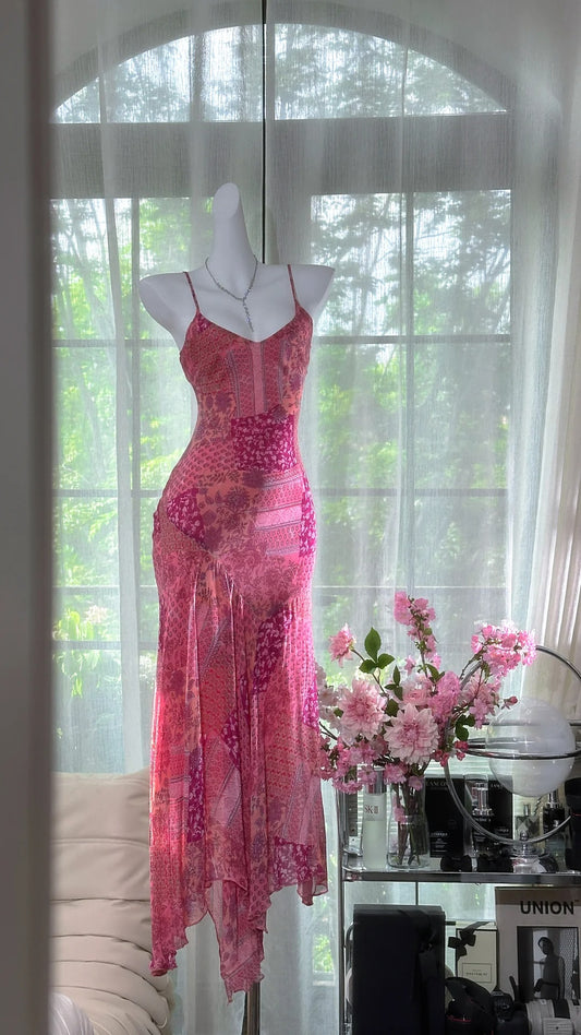 Pink Fashion Elegant Long Chiffon Travel Holiday Party Dress gh4888