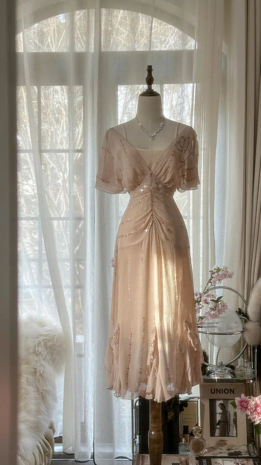 Hellrosa Romantisch Wunderschönes Exquisites Elegantes Perlenbesetztes Langes Chiffon Abendkleid Ballkleid Ballkleid Geburtstagsurlaub Partykleid gh4046