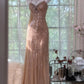 Luxury Sequin Style Cross-Strap Gown | Champagne Gold Tulle Mermaid Maxi Dress for Gala Red Carpet High-End Party Luxury Social Event gh6423