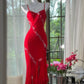 Red shiny beaded long chiffon ball gown evening dress party dress date dress prom dress gh4678