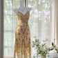 Light yellow brown gorgeous and elegant vintage exquisite beaded long chiffon lace ball dress evening dress birthday party dress prom dress gh3950