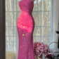 Robe longue en mousseline rose romantique féerique ornée de perles exquises, idéale pour un rendez-vous ou une soirée (gh6911)