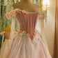 Robe de soirée longue élégante en tulle à épaules dénudées et motif floral rose magnifique et exquis gh3243
