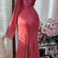 Dusty Pink Square Neck Spaghetti Strap Beaded 3D Floral Waist Lace Mermaid Long Evening Dress with Chiffon Sash, Prom Gown gh9530