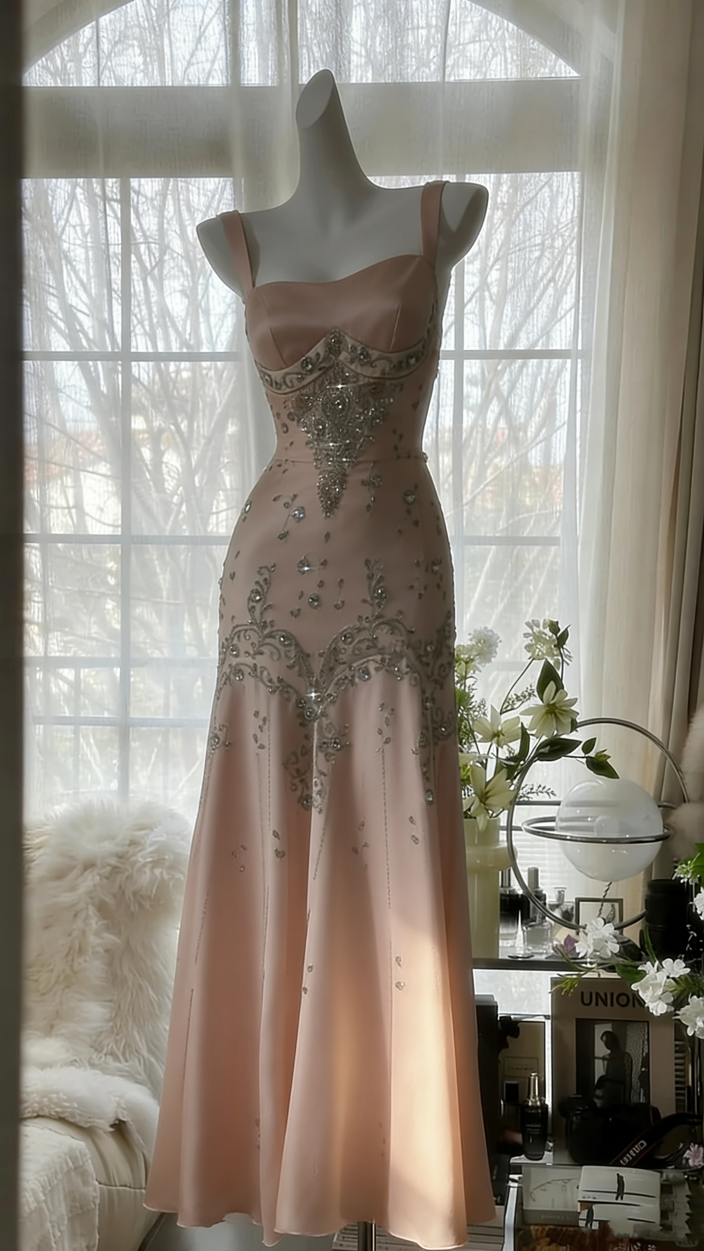 Ivory Vintage Elegant Shiny Exquisite Rhinestone Beading Long Chiffon Ball Gown Evening Dress Birthday Party Dress Prom Dress Graduation Dress gh3945