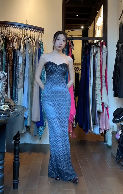Black Blue Ombre Strapless Long Formal Gown Mermaid Evening Dress gh9670