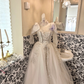 Ivory Rhinestone Cinched Waist Figure-Flattering Voluminous Skirt Long Premium Romantic Dress, Wedding Gown gh7811
