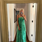 ✨Girlhomeshops-Simple A-line halter-neck evening dress, long, green, party dress gh10165