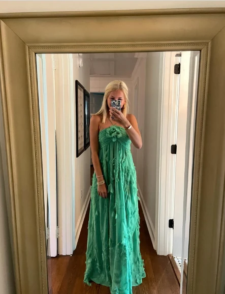 ✨Girlhomeshops-Simple A-line halter-neck evening dress, long, green, party dress gh10165