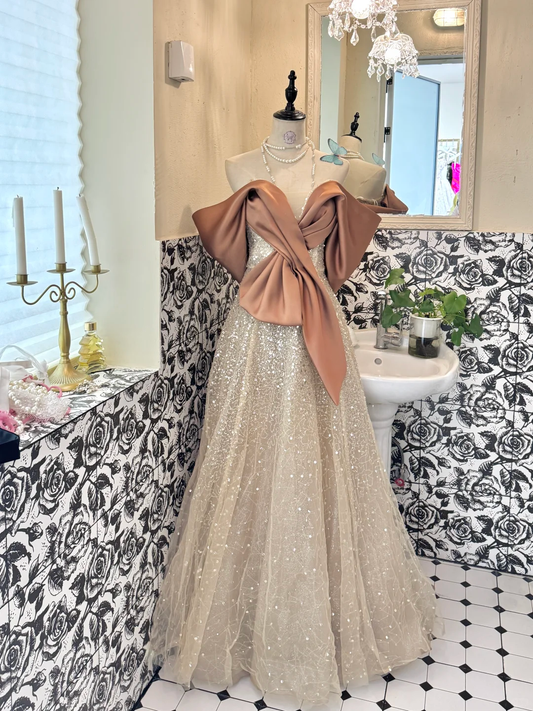 Ivory Strapless Waist-Cinched Full Flared Long Gentle Elegant Romantic Dress, Wedding Gown gh7669