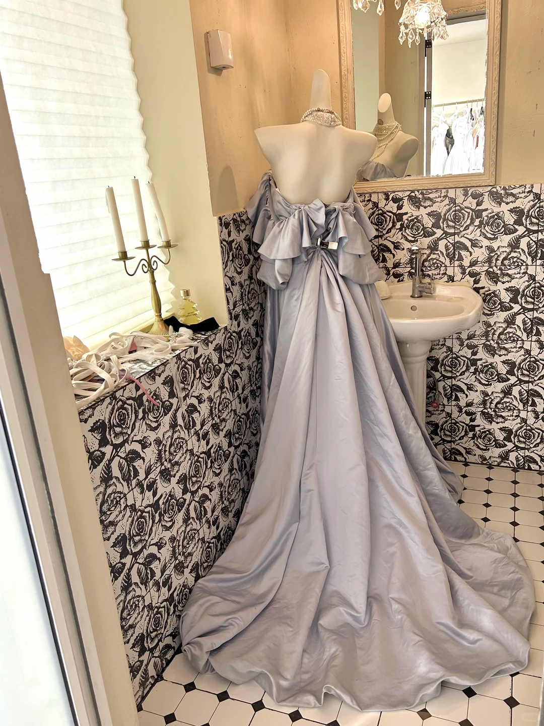 Light Blue Off-the-Shoulder Soft & Sexy Waist-Cinched Full Flared Skirt Long Romantic Dress, Wedding Gown gh7741
