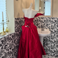 Red Stylish Strapless Satin Waist-Cinched Minimalist Elegant Romantic Dress, Wedding Gown gh7597