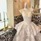 White Strapless Lace Waist-Cinched Full Flared Romantic Dress, Wedding Gown gh7519