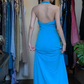 Turquoise Halter Long Formal Gown Chiffon Hand Beaded Maxi Evening Dress gh9649