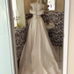 Ivory Soft Off-the-Shoulder Waist-Cinched Minimalist Grand Long Romantic Dress, Wedding Gown gh7599