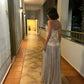 Champagner Farbe Funkelnden Schatz Hals Elegante Lange Schlitz Pailletten Chiffon Ballkleid Abendkleid gh4185