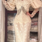 Cream Vintage Mermaid Wedding Gown, Puff Sleeve Lace Formal Dress gh9307