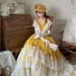 Vintage Yellow V-Neck White Lace Fitted Waist Tiered Cake Skirt Prom & Evening Party Dress gh8495