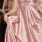 girlhomeshops-Pink Elegant Simple Floral Long Satin Prom Dress Bridesmaid Dress gh5951